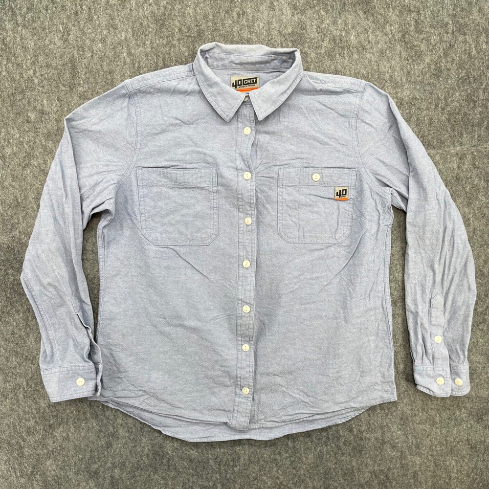 40 Grit by Duluth Trading Co Shirt Womens Large Blue Long Sleeve Button Front